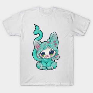 Cutest Kawaii Teal Kitten T-Shirt